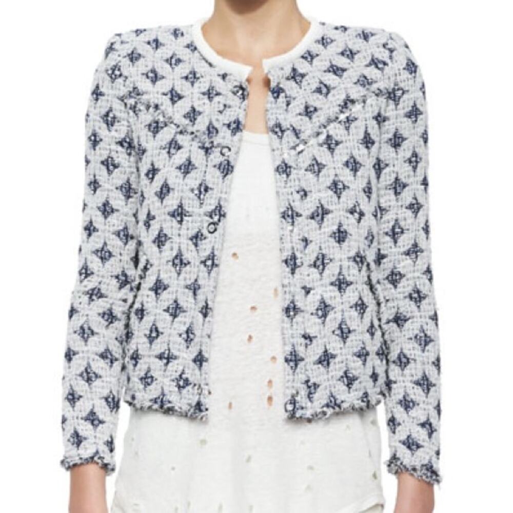 IRO Handi diamond tweed jacquard blazer leather revolve $478 sold out sz 38/4